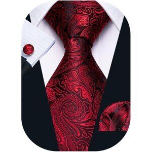 Men Ties Paisley Woven Silk Necktie Set with Pocket Suqare Cufflinks Formal